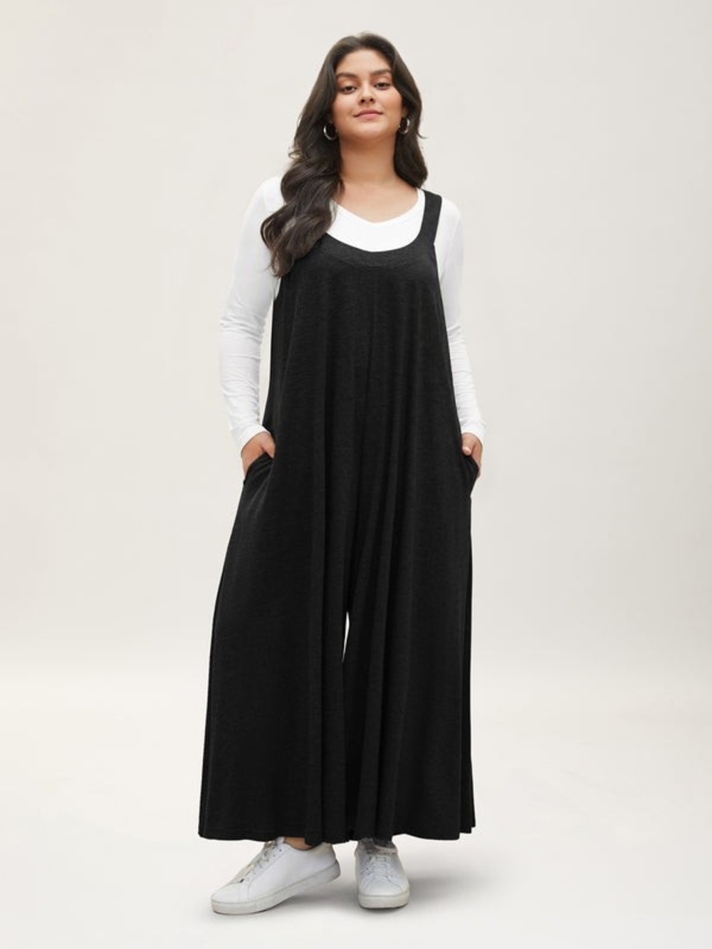 BloomChic Black Wide-Leg Scoop-Neck Jumpsuit with Pockets